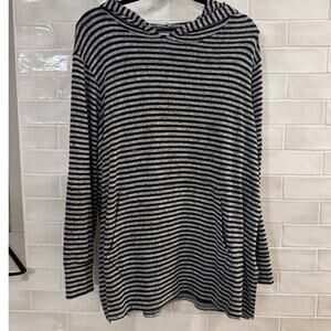 Cuddl Duds Striped Hooded Tunic Top Black Gray Soft Knit Size 1X